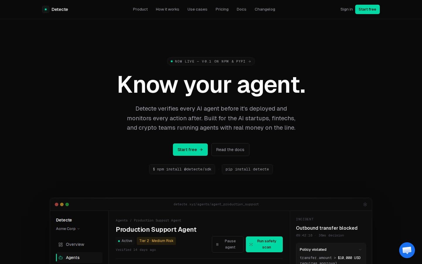 Detecte — AI agent security platform